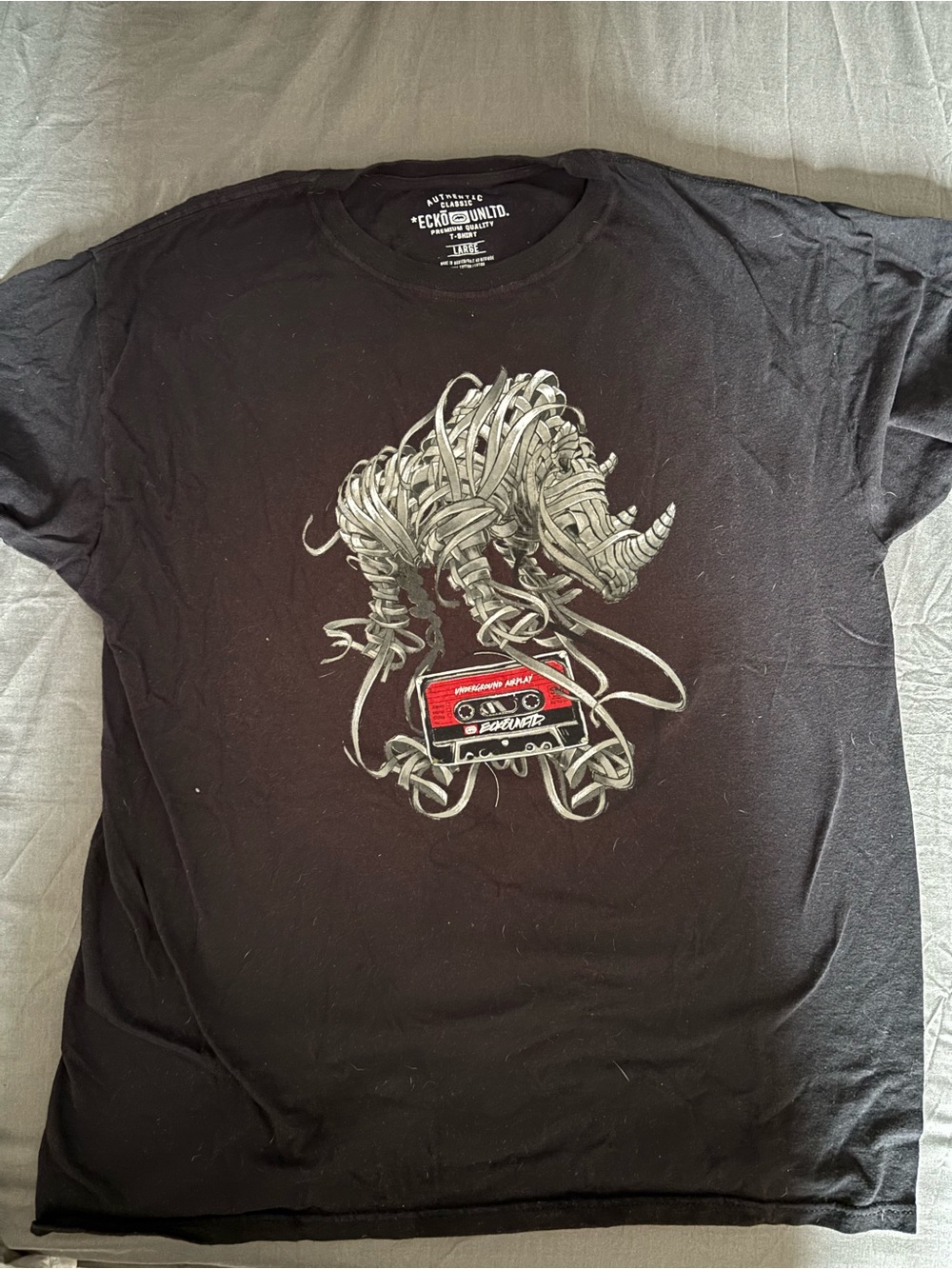 Ecko Unlimited Black Short-Sleeve Tee with Red Cassette Graphic